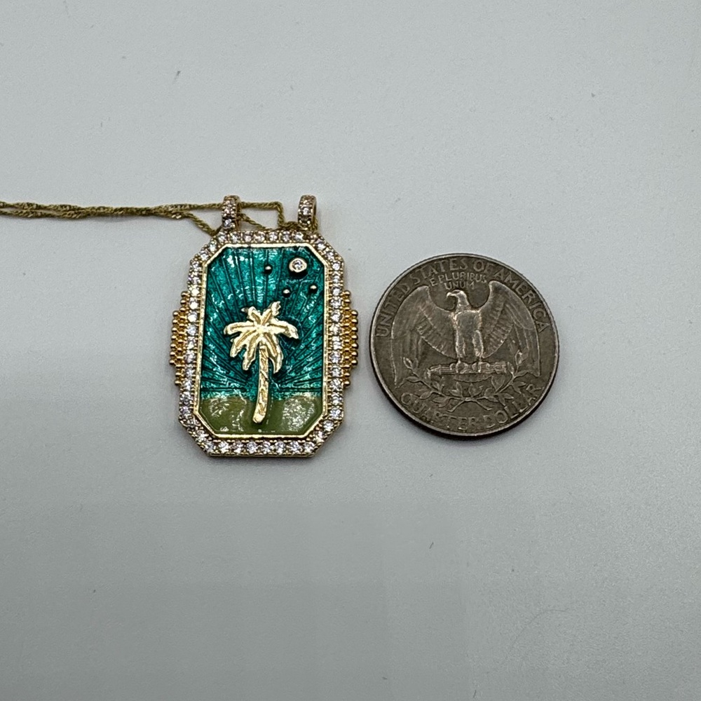 18K Palm Tree Enamel Pendant - Picture 9 of 10